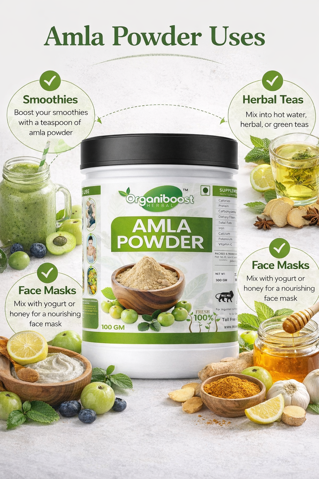 Organiboost Herbal Amla Powder 100g | 100% Pure & Natural | Rich in Vitamin C | For Hair, Skin & Immunity